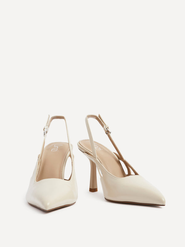Linzi Nude Faux Leather Sling Back Court Heels