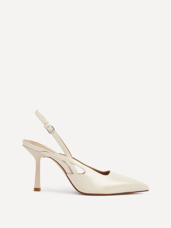 Linzi Nude Faux Leather Sling Back Court Heels