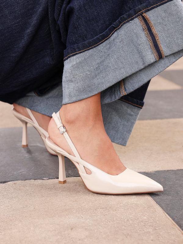 linzi Nude Faux Leather Sling Back Court Heels