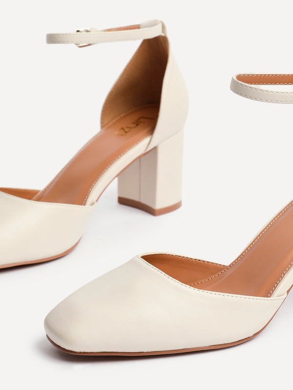 Linzi Nude Faux Leather Square Toe Court Heel