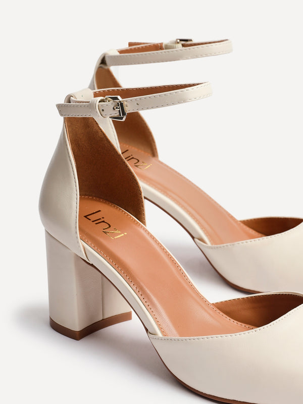 Linzi Nude Faux Leather Square Toe Court Heel
