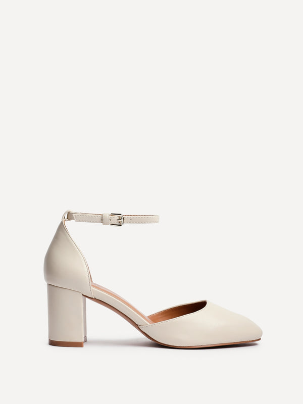 linzi Nude Faux Leather Square Toe Court Heel