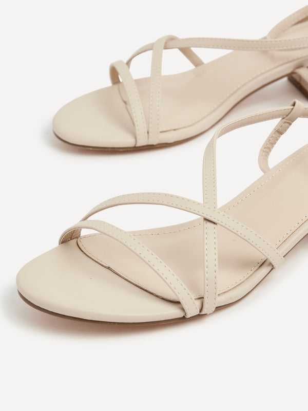Linzi Nude Faux Leather Strappy Low Block Sandal