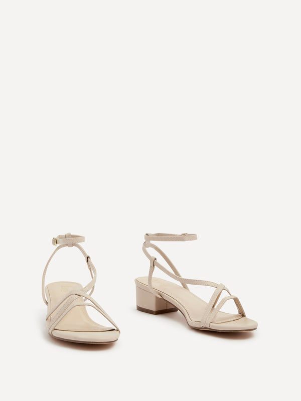 Linzi Nude Faux Leather Strappy Low Block Sandal