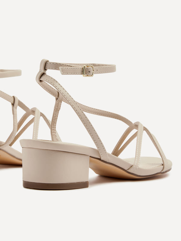 Linzi Nude Faux Leather Strappy Low Block Sandal