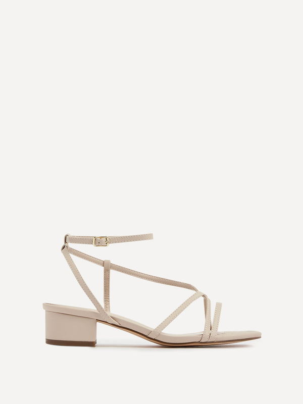linzi Nude Faux Leather Strappy Low Block Sandal