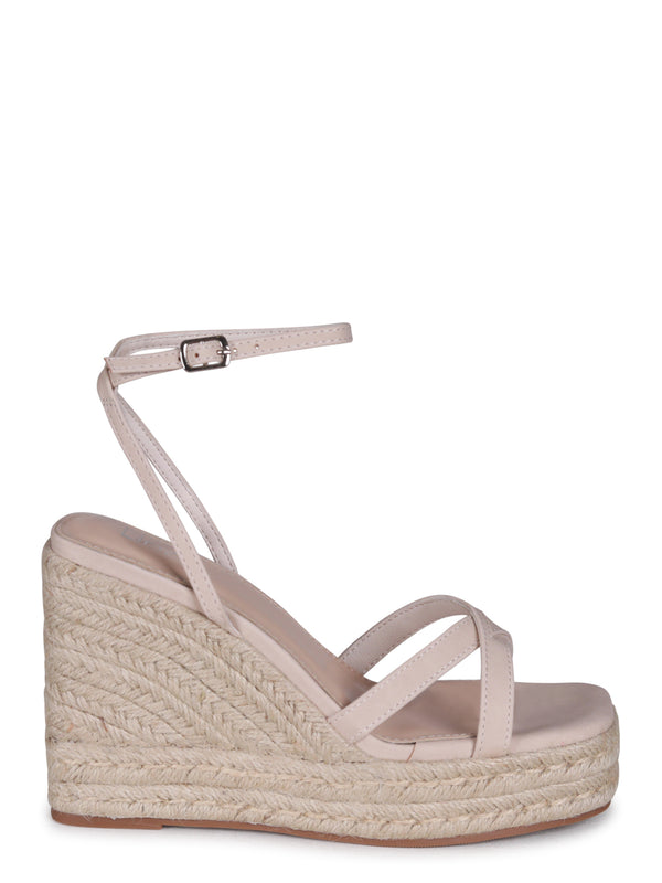 Linzi Nude Faux Leather Strappy Rope Wedge