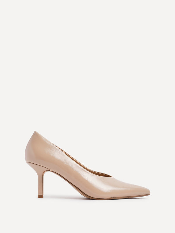 Linzi Nude Faux Leather V-Cut Vamp Court Heels