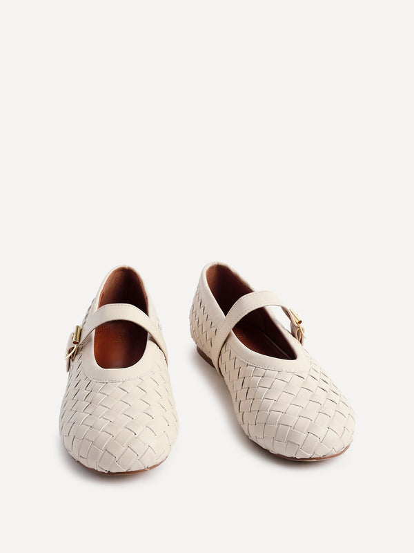 Linzi Nude Faux Leather Woven Mary Jane Pump