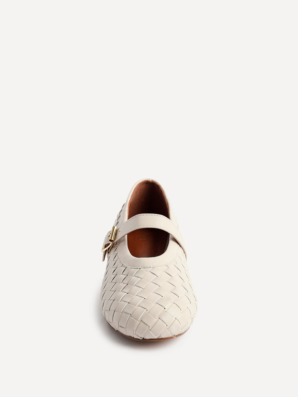 Linzi Nude Faux Leather Woven Mary Jane Pump