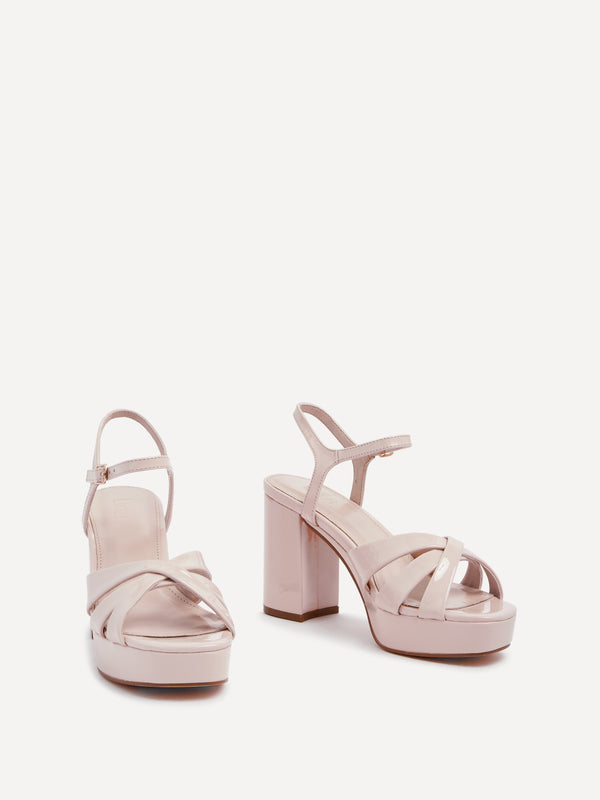 Linzi Nude Faux Patent Crossover Platform Heels