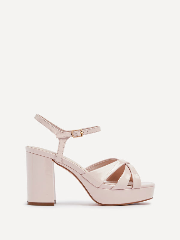 linzi Nude Faux Patent Crossover Platform Heels