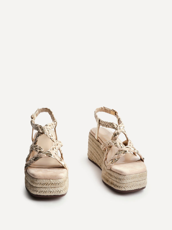 Linzi Nude Faux Suede Plaited Flatform Wedge