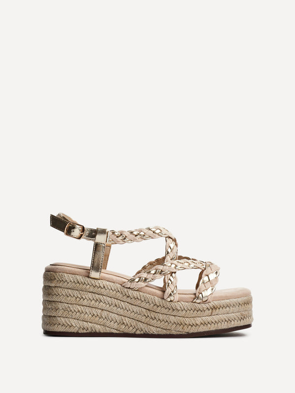 Linzi Nude Faux Suede Plaited Flatform Wedge