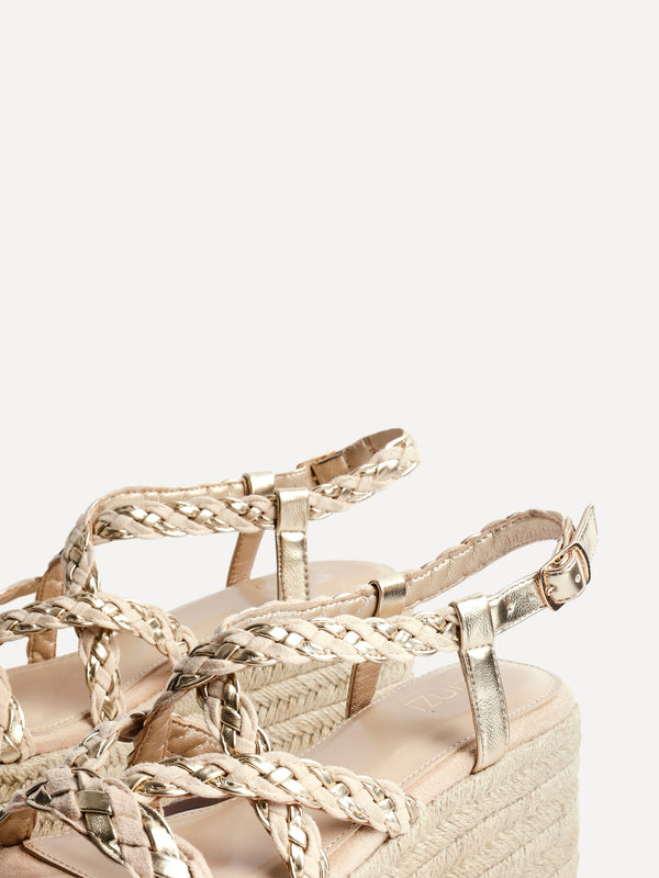 Linzi Nude Faux Suede Plaited Flatform Wedge
