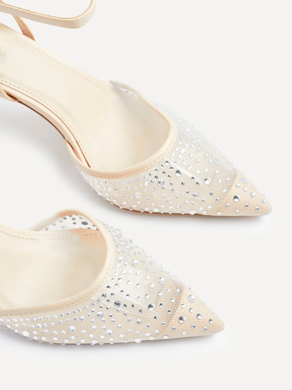 Linzi Nude Mesh & Diamante Court Heel