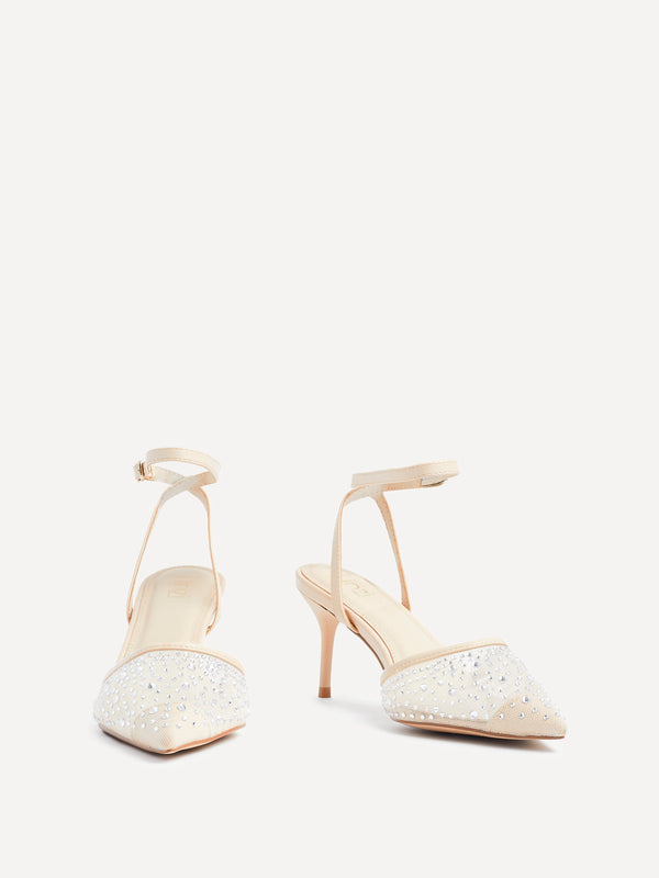 Linzi Nude Mesh & Diamante Court Heel