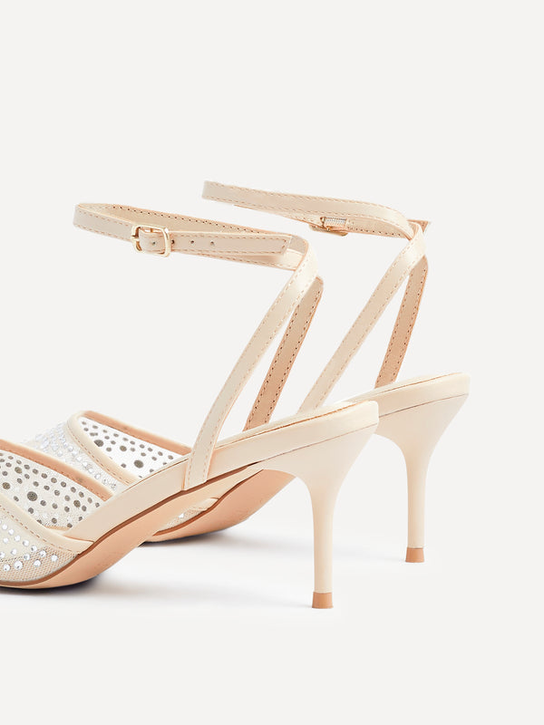Linzi Nude Mesh & Diamante Court Heel