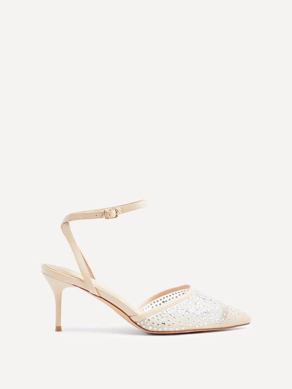 linzi Nude Mesh & Diamante Court Heel