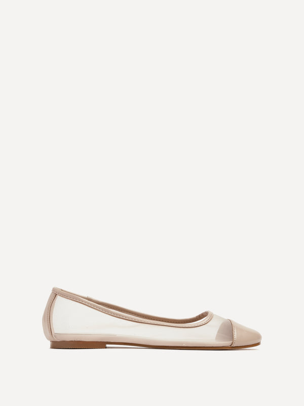 Linzi Nude Mesh & Faux Leather Mary Jane Pump