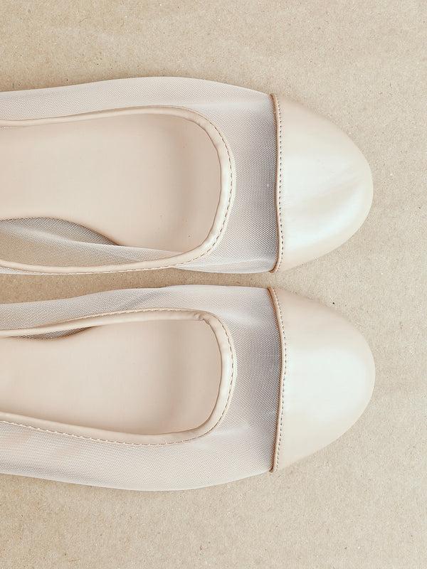 linzi Nude Mesh & Faux Leather Mary Jane Pump