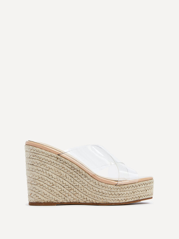 Linzi Nude Perspex Crossover Rope Wedge