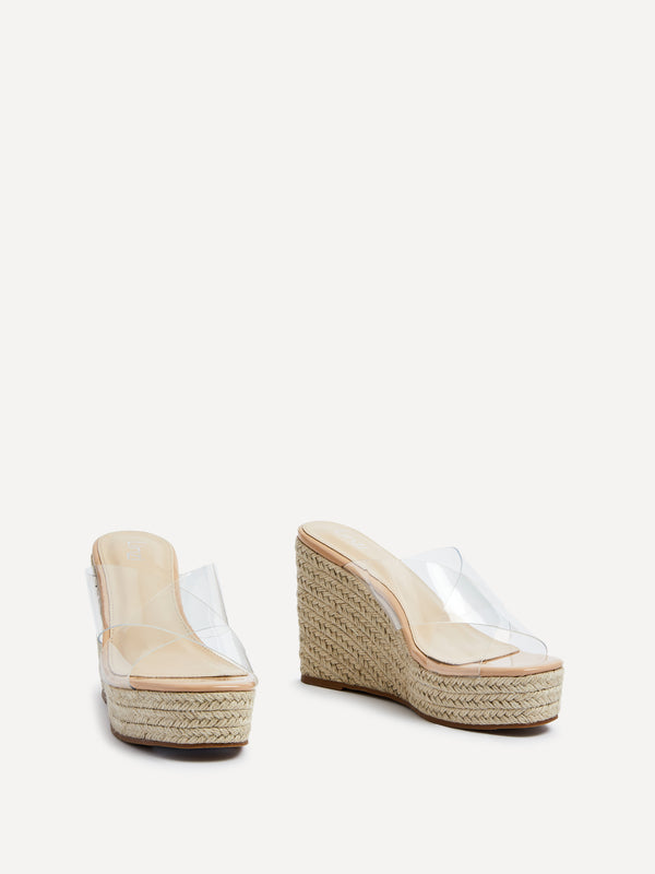 Linzi Nude Perspex Crossover Rope Wedge