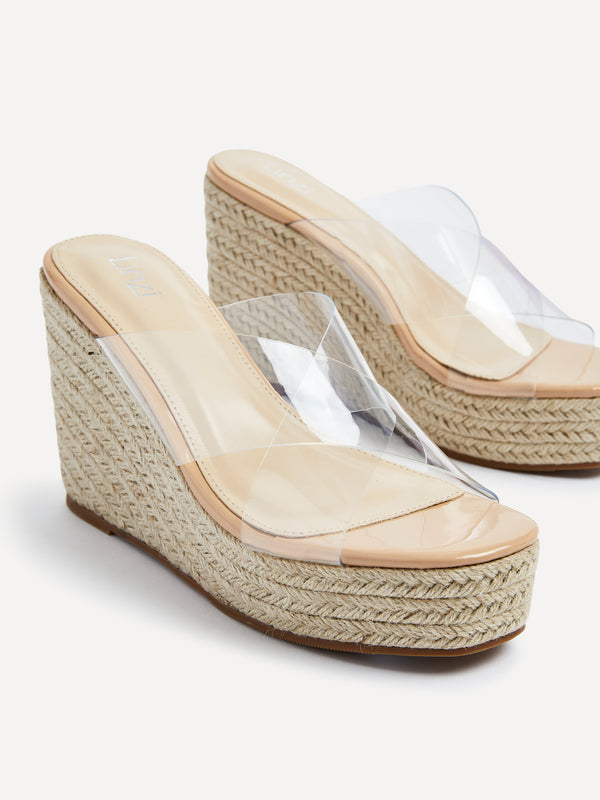 Linzi Nude Perspex Crossover Rope Wedge