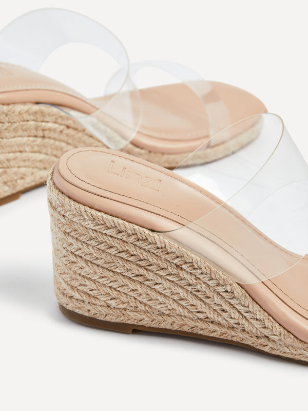 Linzi Nude Perspex Double Strap Rope Wedge