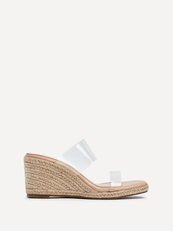 linzi Nude Perspex Double Strap Rope Wedge