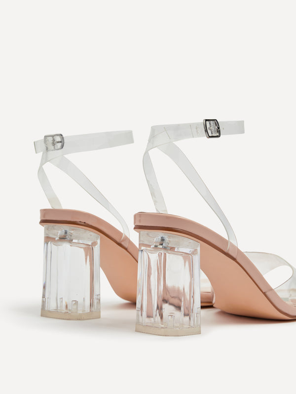 Linzi Nude & Perspex Sandal With Block Heel