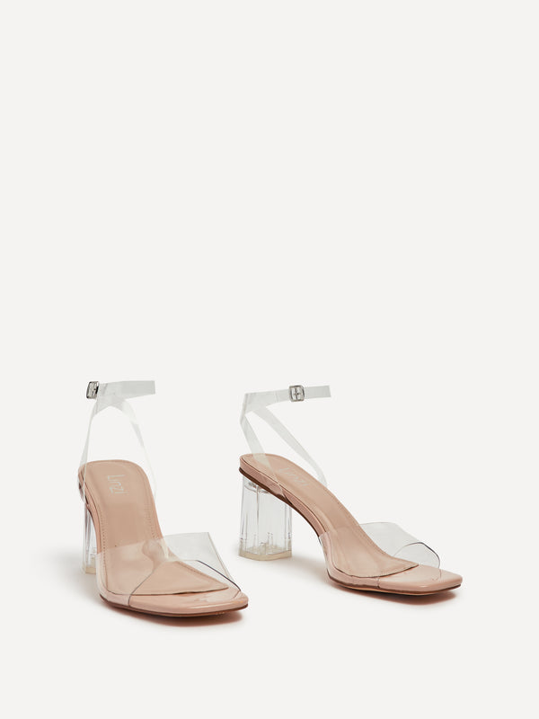 Linzi Nude & Perspex Sandal With Block Heel