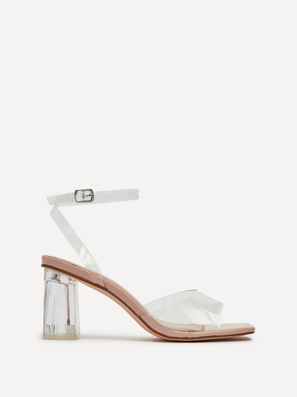 linzi Nude & Perspex Sandal With Block Heel