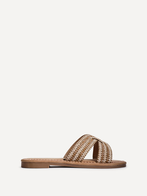 Linzi Nude Raffia Link Design Flat Slider Sandal