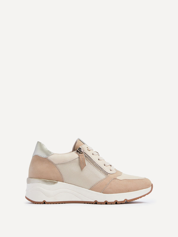 Linzi Nude Wedge Trainer With Mesh & Zip Detail