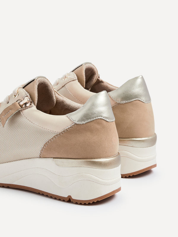 Linzi Nude Wedge Trainer With Mesh & Zip Detail