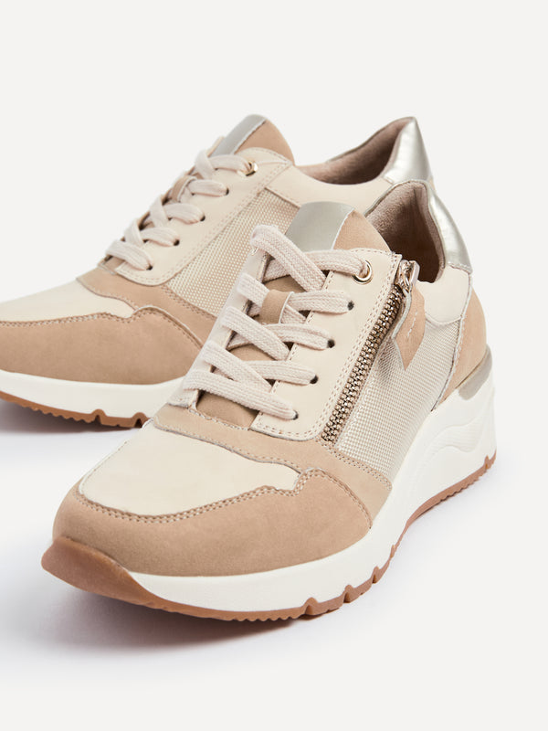 linzi Nude Wedge Trainer With Mesh & Zip Detail