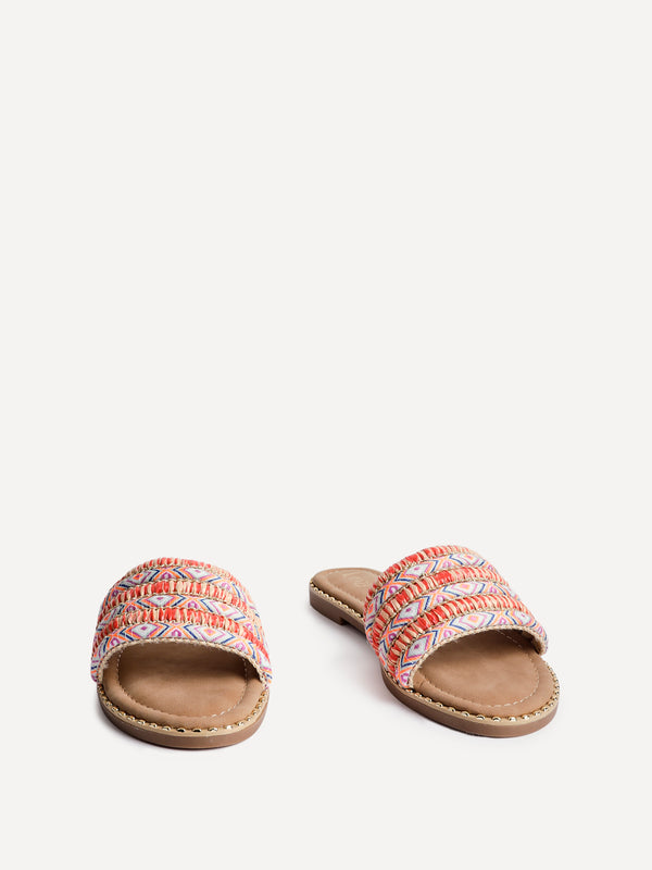 Linzi Orange Bohemian Inspired Flat Slider Sandal