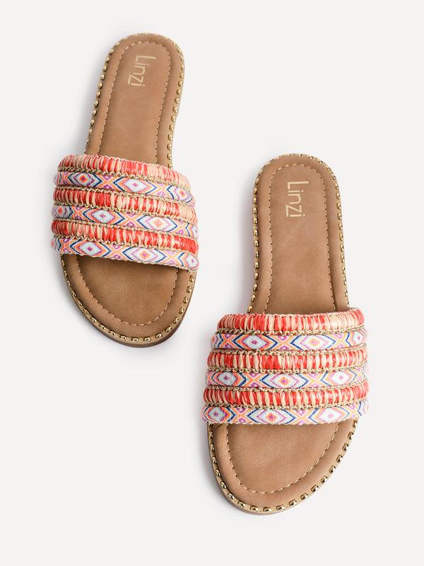 Linzi Orange Bohemian Inspired Flat Slider Sandal