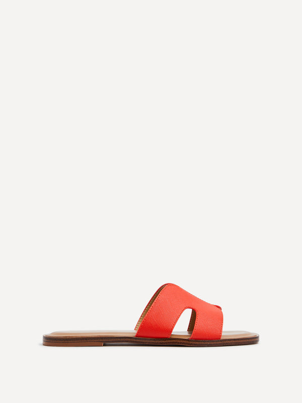 Linzi Orange Faux Leather Link Design Flat Sandal