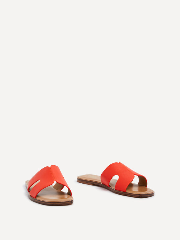 Linzi Orange Faux Leather Link Design Flat Sandal