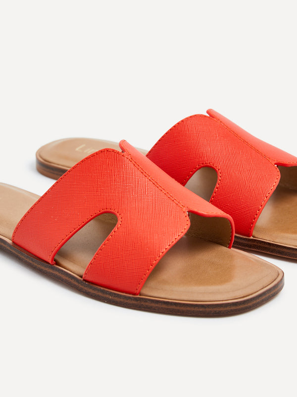 Linzi Orange Faux Leather Link Design Flat Sandal