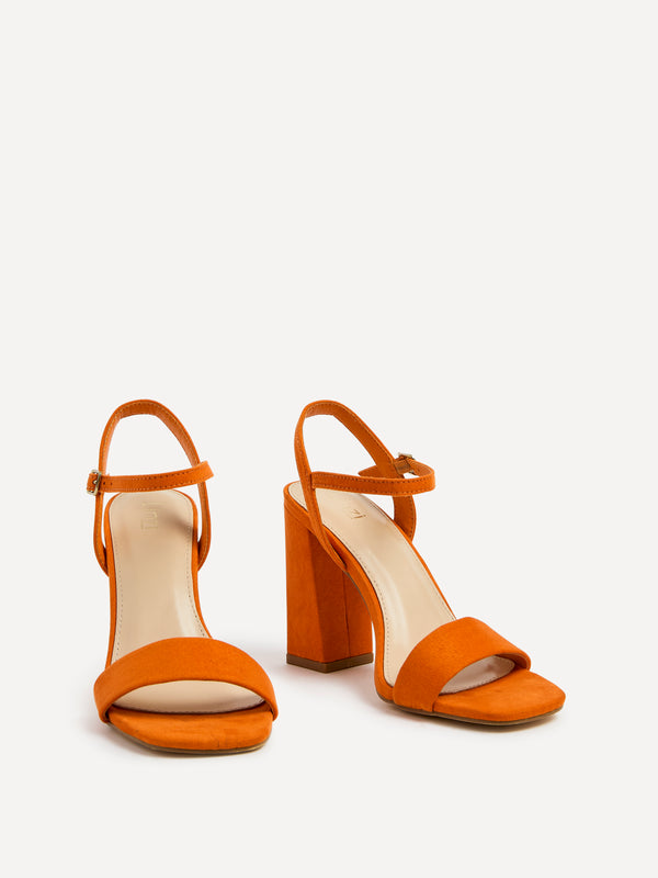 Linzi Orange Faux Suede Block Heeled Sandal