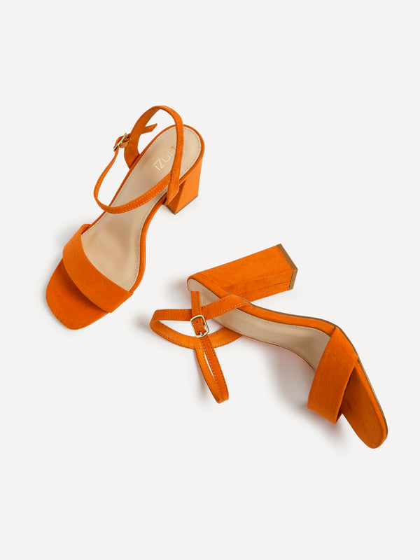 Linzi Orange Faux Suede Block Heeled Sandal