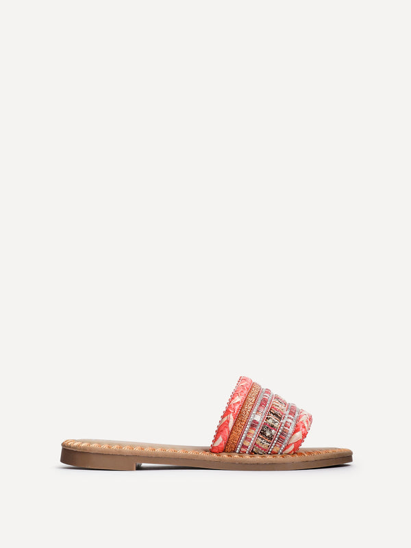 Linzi Orange Woven Embellished Flat Sandals