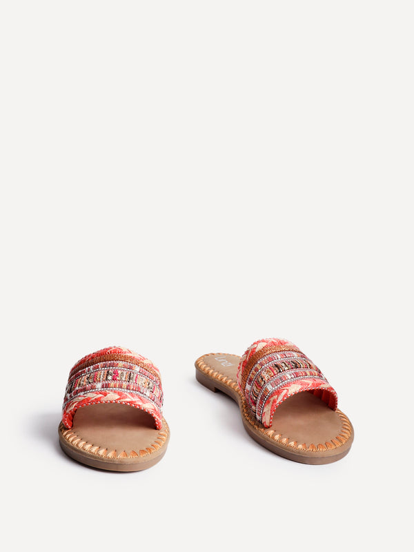 Linzi Orange Woven Embellished Flat Sandals
