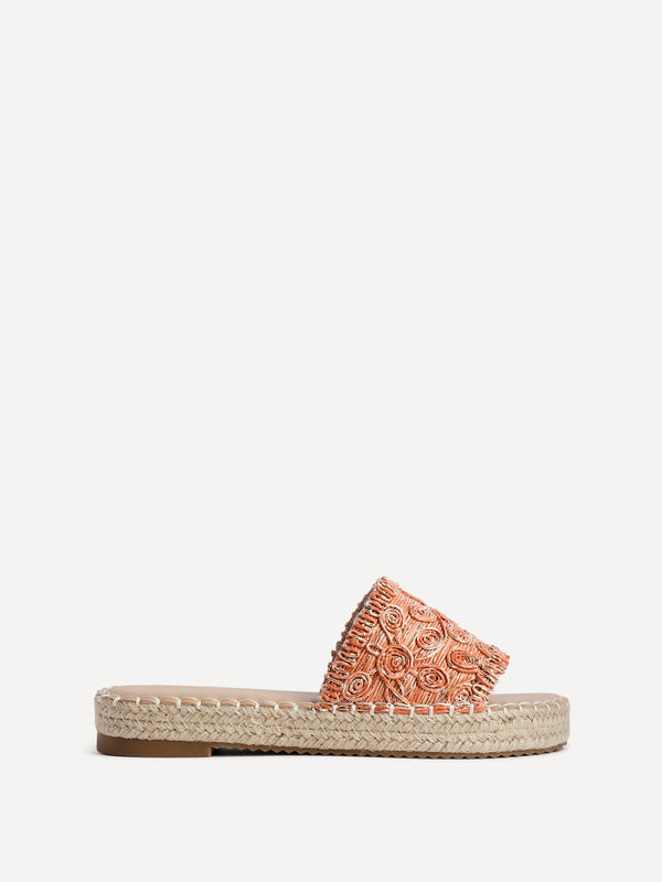 Linzi Orange Woven Flat Slider Sandal