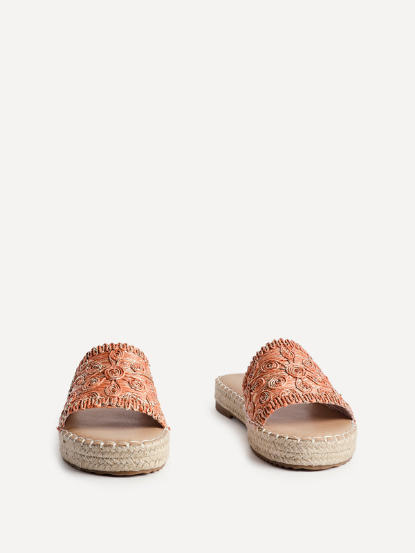 Linzi Orange Woven Flat Slider Sandal