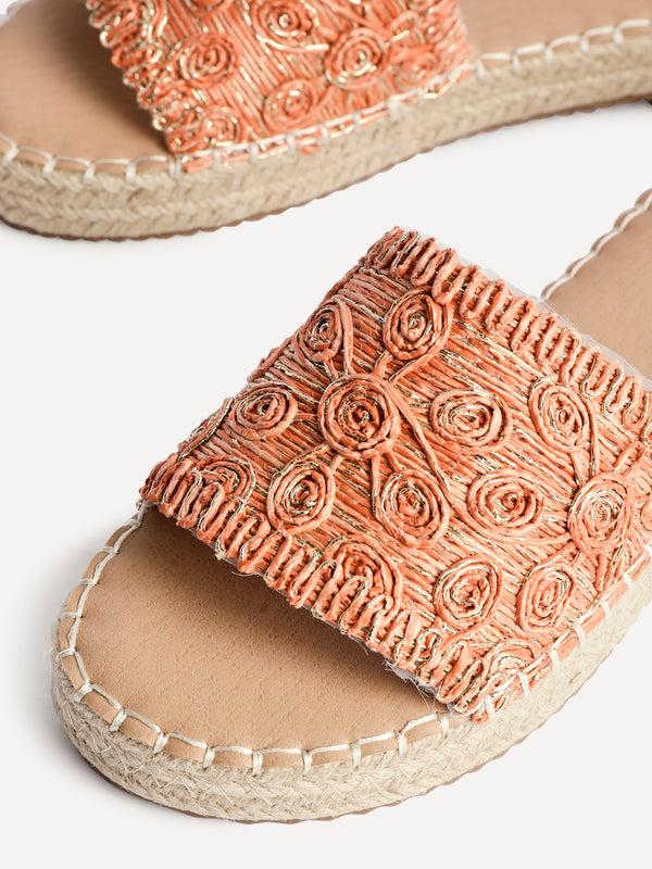 Linzi Orange Woven Flat Slider Sandal