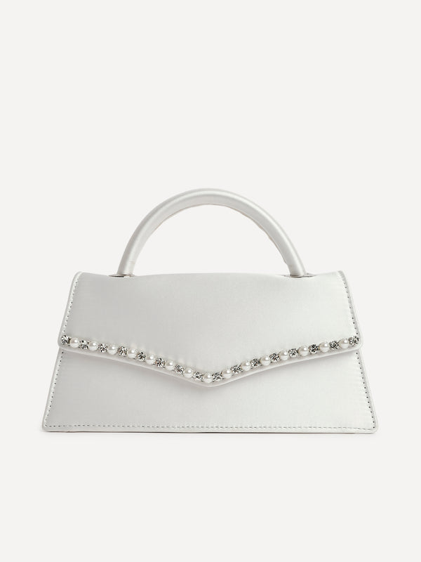 Linzi Pearl Embellished Clutch Bag With Top Handle